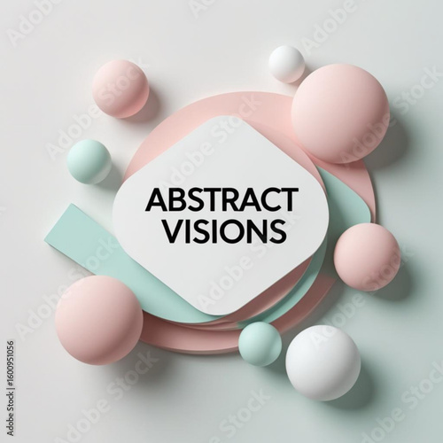 Geometric composition with spheres and rounded shapes in pastel colors creating soft three dimensional effect