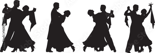 Four couples ballroom dancing silhouettes dance, ballroom dancing, couple, dance, dancing, silhouette, man, woman, elegant, formal wear, dress, tuxedo, waltz, tango, ballroom, competition, performance