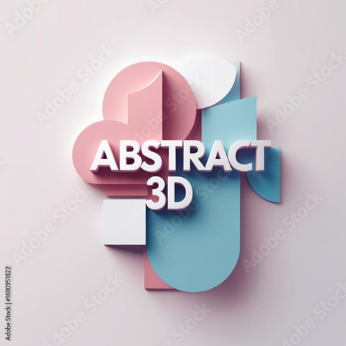 Geometric composition with pastel hues and three dimensional text elements creating a modern design look