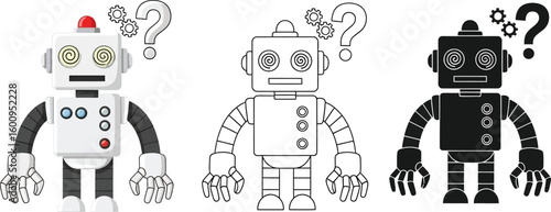 Confused robot vector illustration ai technology machine learning artificial intelligence