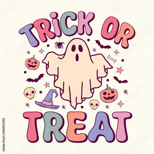 Trick or  treat - Retro Groovy Halloween t shirt design, vector graphic
