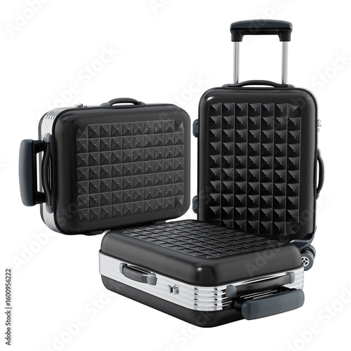 Black hardcase suitcases on transparent background. 3D illustration