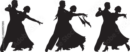 Three couples ballroom dancing in silhouette dance, ballroom dancing, silhouette, couple, dance, dancing, ballroom, waltz, tango, foxtrot, dancers, elegance, movement, partnership, romance, formal wea