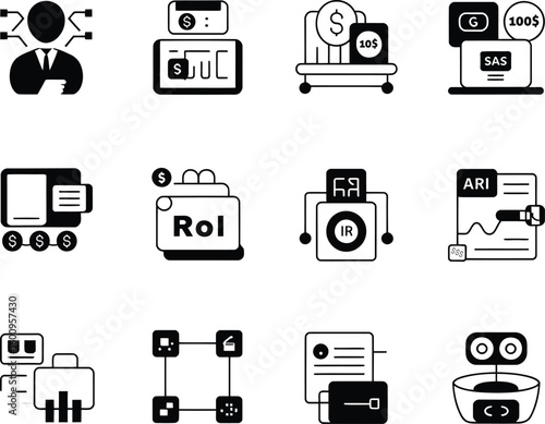 Business and technology icons for digital marketing and analytics