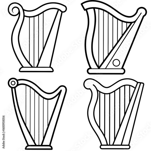 Harp Coloring Page – Musical Harp Outline for Kids