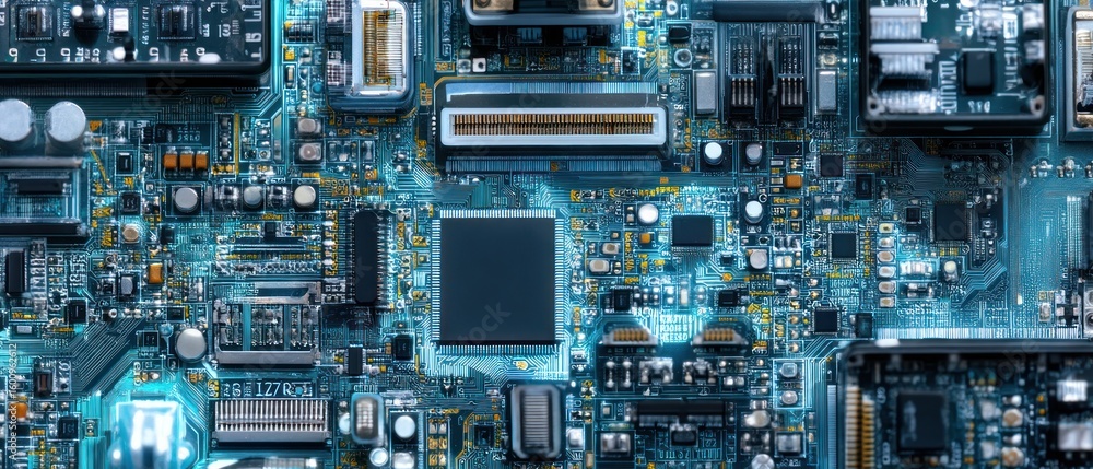 Intricate Circuit Board: A Close-Up of Electronic Components Intricate Circuit Board: A Close-Up of Electronic Components