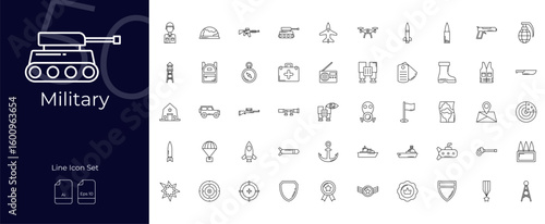 Military Line Editable Icons set. Vector illustration in modern thin line style of Military icons: force, army, soldier, etc