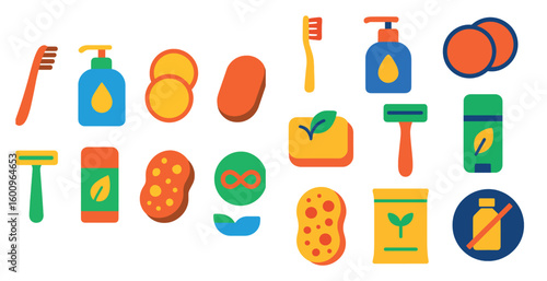 Collection of various toiletries and personal care items. Concept of organization and cleanliness, as well as a focus on personal hygiene and self-care