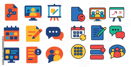 Set of icons for a computer program. The icons include a calendar, a pen, a calendar, a person, a person, a person, a person, a person, a person, a person, a person