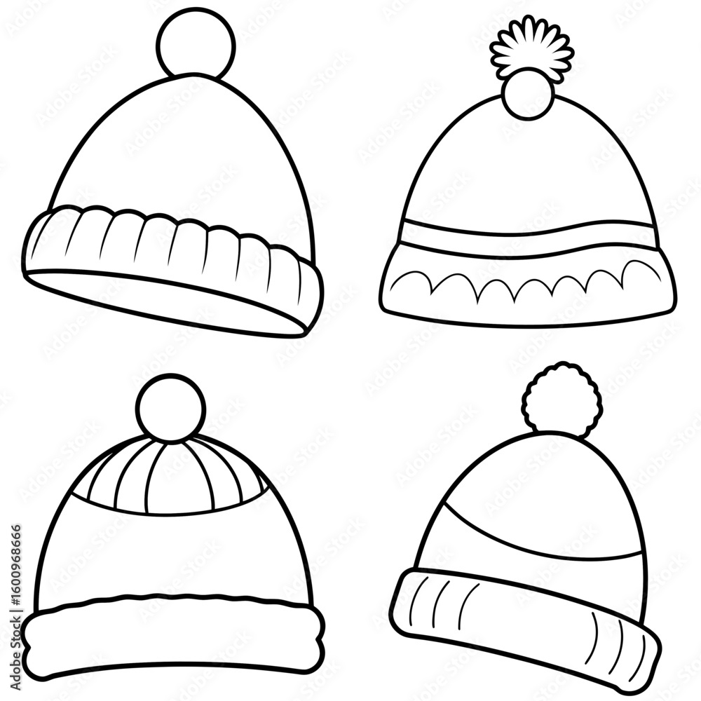 Fototapeta premium Winter Hats Coloring Page – Cozy Hat Outlines for Kids to Color