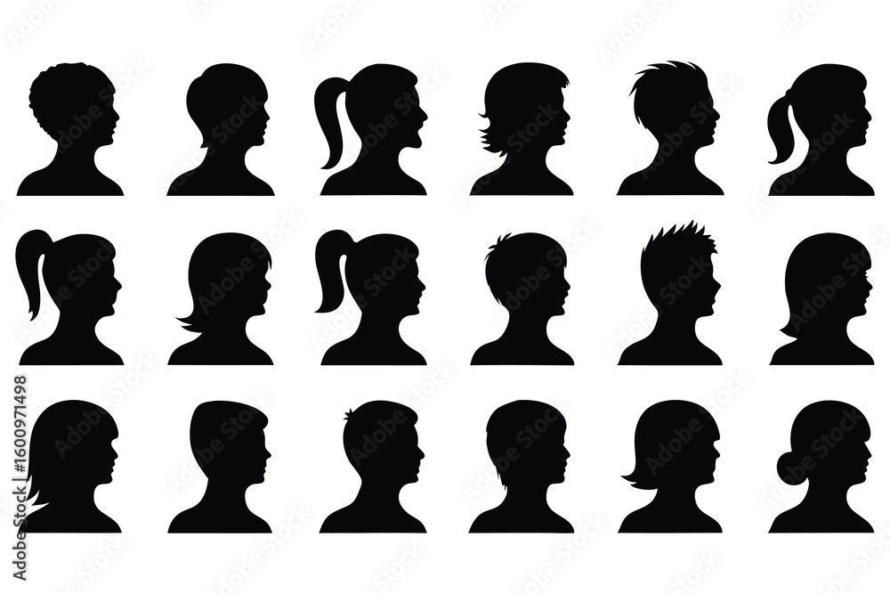 Diverse Human Head Silhouettes profile people Diverse Human Head Silhouettes profile people