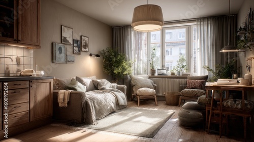 Cozy studio apartment interior design
