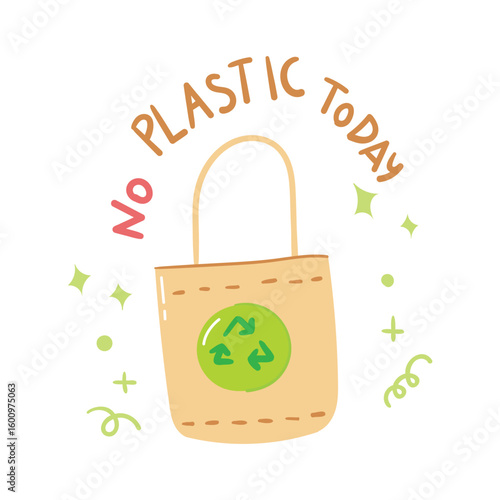 Hand drawn no plastic bag element icon flat vector illustration design