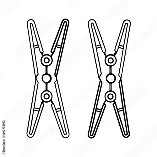 Two black and white clothespins outlined for drying clothes  on transparent background
