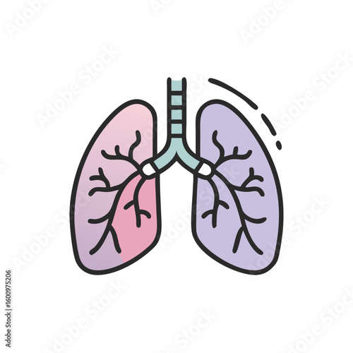 Lungs illustration with detailed branching in pink and purple colors  