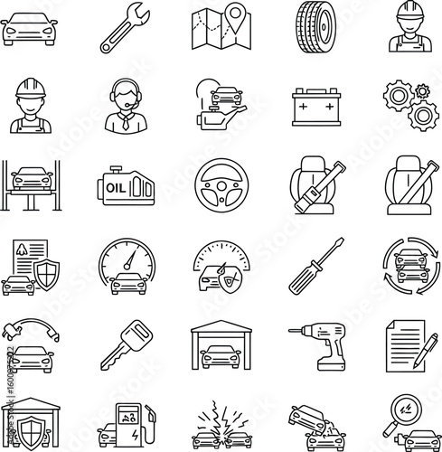 A collection of line icons representing various natural disasters and emergency situations