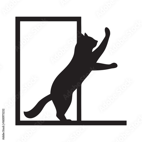 Silhouette of a cat stretching comfortably on a windowsill