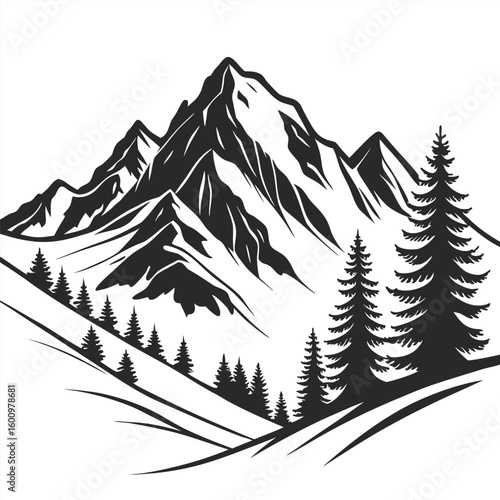  Majestic Mountain Landscape With Pine Trees And Snowy Slopes