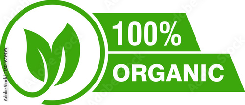100 percent organic and natural label sticker badge set. 100% eco friendly vegan food product stamp. Organic tag design for bio farm, healthy lifestyle, eco product packaging