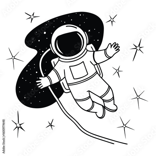 Astronaut Floating in Space Among Stars and a Nebula Illustration
