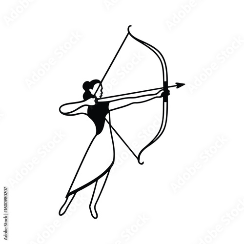 Woman Archer Aiming Bow and Arrow Ready for Target Practice