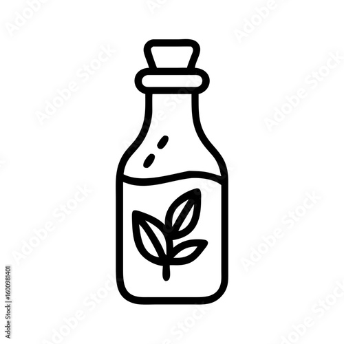 Herbal Infusion Bottle Illustration with Leaves for Natural Health Blogs, Wellness Websites, Culinary Arts, Organic Living, and Eco-Friendly Content