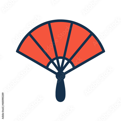 Red Folding Hand Fan Icon Vector - Traditional Asian Cultural Accessory Graphic