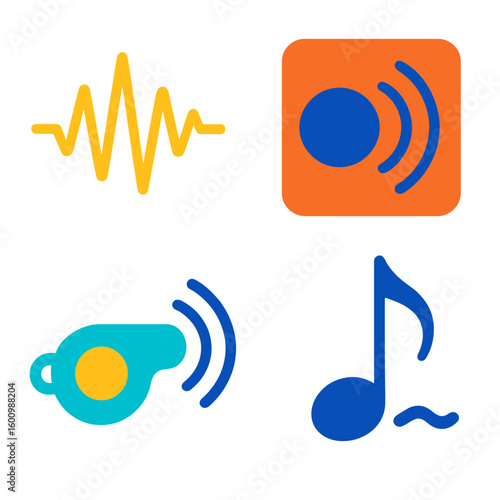 High-Frequency Signal Icons. Flat vector icons of high-frequency signals: high pitch sound wave, ultrasonic symbol, whistle sound.