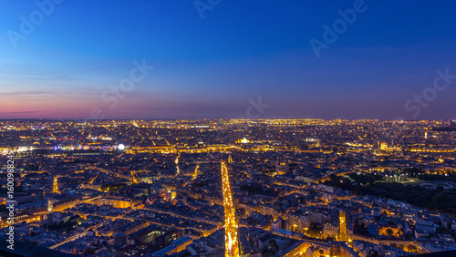 Sticker Panorama of Paris after sunset day to night timelapse