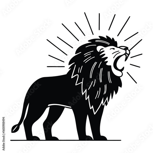 Majestic Lion Roaring with Rays of Power Emanating from its Head