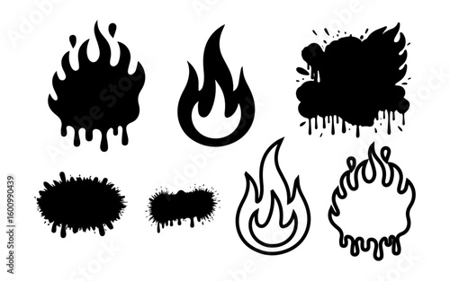 Graffiti print hand drawn set, urban vector street art, black dripped spray effect texture design
