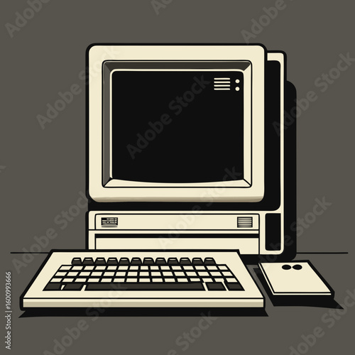Vintage computer setup with monitor keyboard and mouse