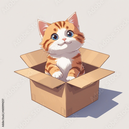 Cute red cat in a cardboard box.