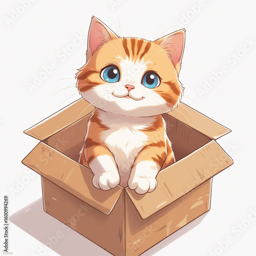 Cute red cat in a cardboard box.