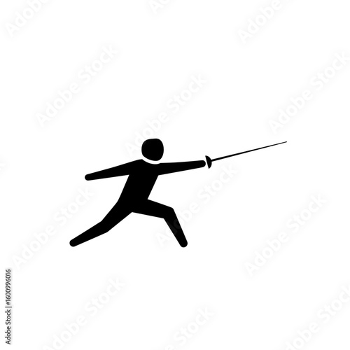 Black Silhouette Fencer Mid-Lunge Dynamic Sport Action