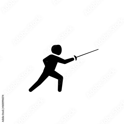 Black Silhouette Fencer Mid-Lunge Dynamic Sport Action