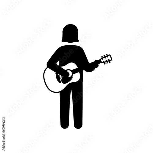Black Silhouette Guitar Player Standing Musical Performance