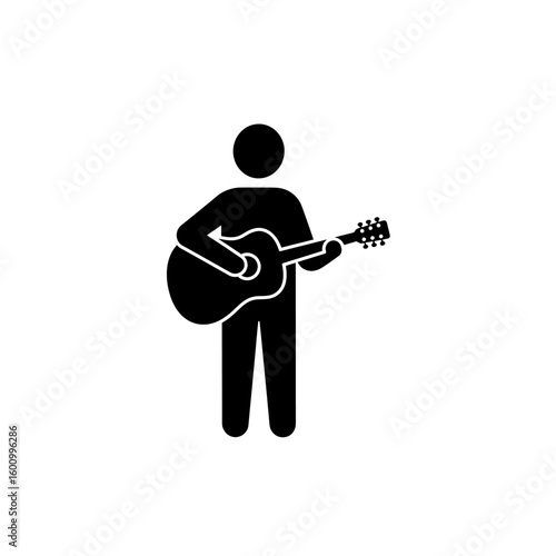 Black Silhouette Guitar Player Standing Musical Performance