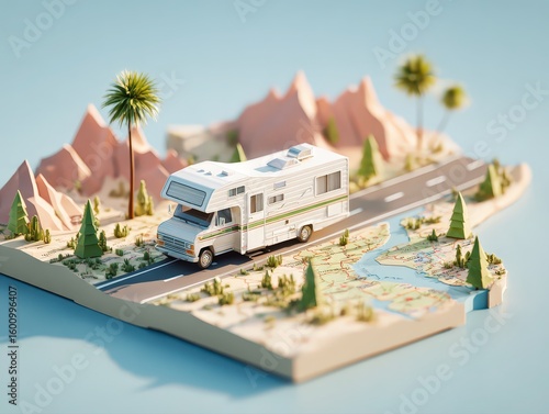 Epic Road Trip: RV Adventure on Scenic Route through Mountains and Desert