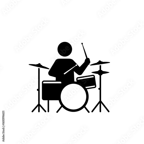 Black Silhouette Drum Set Player Rhythmic Performance