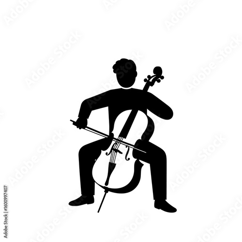 Black Silhouette Cello Player Seated Musical Performance