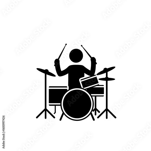 Black Silhouette Drum Set Player Rhythmic Performance