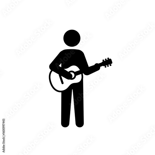 Black Silhouette Guitar Player Standing Musical Performance