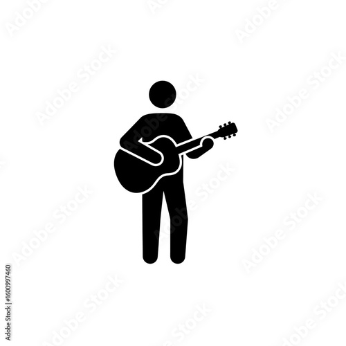 Black Silhouette Guitar Player Standing Musical Performance