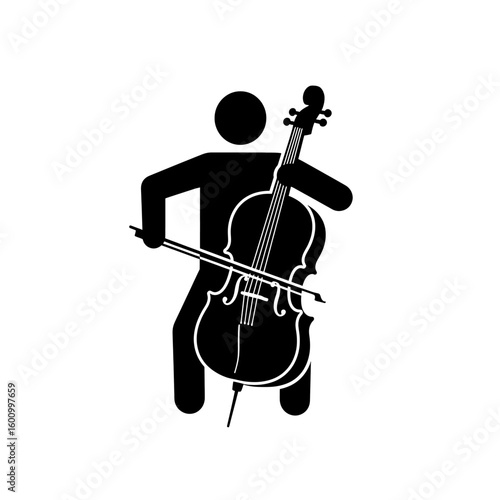 Black Silhouette Cello Player Standing Musical Performance