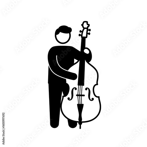Black Silhouette Double Bass Player Standing Musical Performance