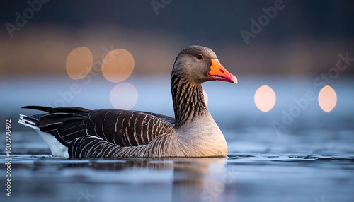 Grey goose on a lake at dawn
