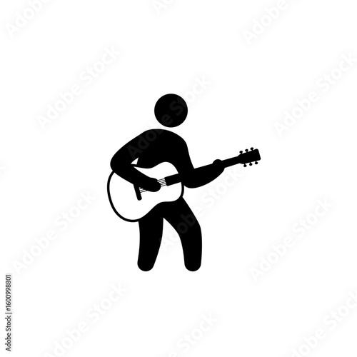 Black Silhouette Guitar Player Strumming Music