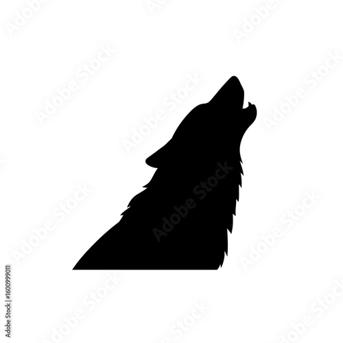 Black Silhouette Howling Wolf Head Raised Wild