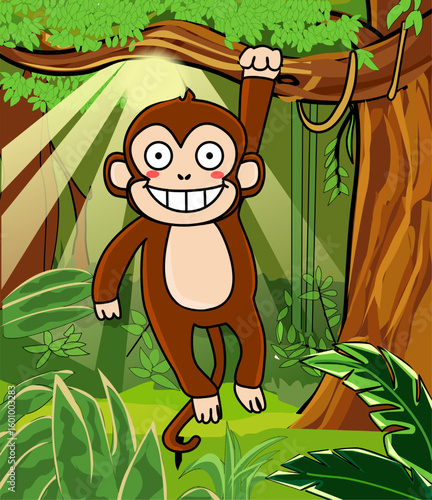 Illustration of a monkey in a jungle